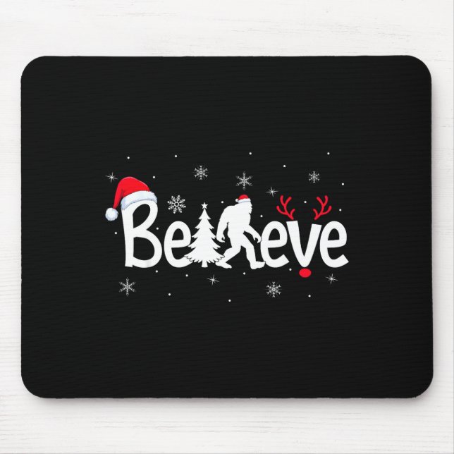 Believe Bigfoot Sasquatch Reindeer Santa Hat Merry Mouse Pad (Front)