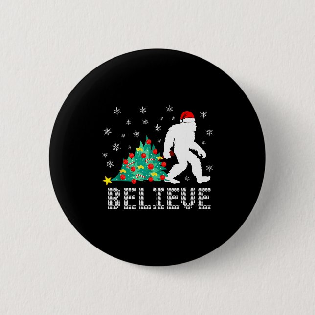 Believe Bigfoot Sasquatch Santa Reindeer Christmas Button (Front)