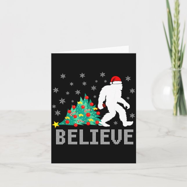 Believe Bigfoot Sasquatch Santa Reindeer Christmas Card (Front)