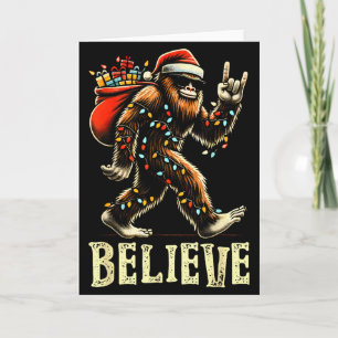 Believe Bigfoot Sasquatch Santa Reindeer Christmas Card