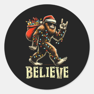 Believe Bigfoot Sasquatch Santa Reindeer Christmas Classic Round Sticker