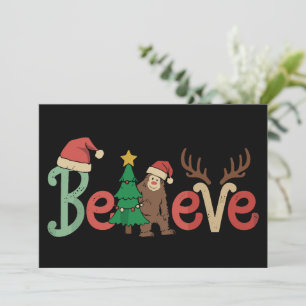 Believe Bigfoot Sasquatch Santa Reindeer Christmas Holiday Card