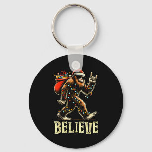 Believe Bigfoot Sasquatch Santa Reindeer Christmas Keychain
