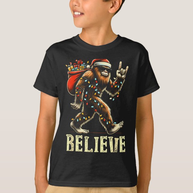 Believe Bigfoot Sasquatch Santa Reindeer Christmas T-Shirt (Front)