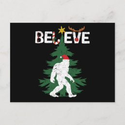 Believe Bigfoot Sasquatch Yeti Christmas Hat Postcard