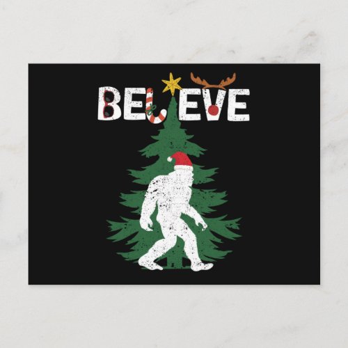 Believe Bigfoot Sasquatch Yeti Christmas Hat Postcard