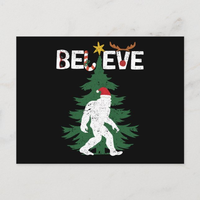Believe Bigfoot Sasquatch Yeti Christmas Hat Postcard (Front)