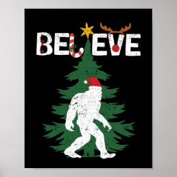 Believe Bigfoot Sasquatch Yeti Christmas Hat Poster