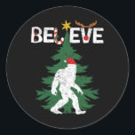 Believe Bigfoot Sasquatch Yeti Santa Hat Christmas Classic Round Sticker<br><div class="desc">Believe Bigfoot Sasquatch Yeti Santa Hat Christmas Pajamas</div>