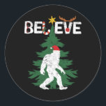 Believe Bigfoot Sasquatch Yeti Santa Hat Christmas Classic Round Sticker<br><div class="desc">Believe Bigfoot Sasquatch Yeti Santa Hat Christmas Pajamas</div>