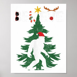 Believe Bigfoot Sasquatch Yeti Santa Hat Christmas Poster