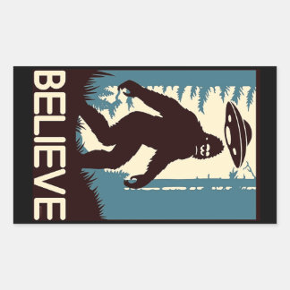 BELIEVE Bigfoot UFO Rectangular Sticker