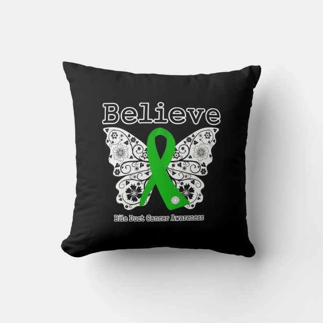 Believe - Bile Duct Cancer Butterfly Throw Pillow (Front)