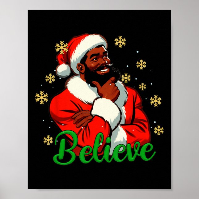 Believe Black-santa Claus Christmas African Americ Poster (Front)