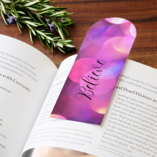 "Believe" Black Script, Purple Sparkles Bookmarks