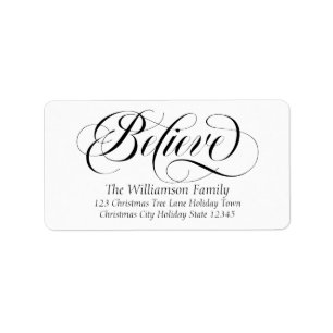 Believe Black White Family Return Address Label