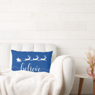Believe Blue Christmas Holiday Lumbar Pillow