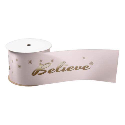 Believe Blush Pink Gold Christmas Gift  Satin Ribbon