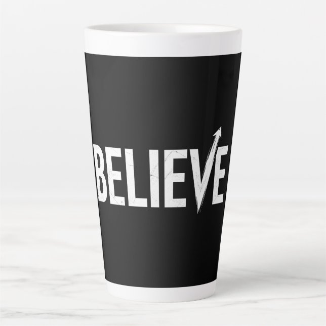 BELIEVE Bold Typography Motivational Design Latte Mug (Front)