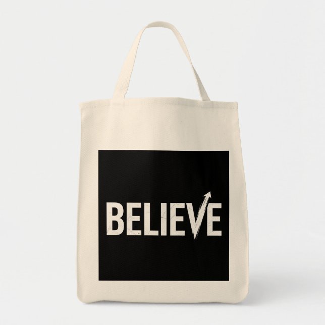 BELIEVE Bold Typography Motivational Design Tote Bag (Front)