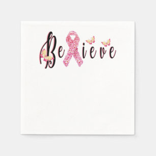 Believe Breast Cancer Awareness Flower Ribbon Napkins
