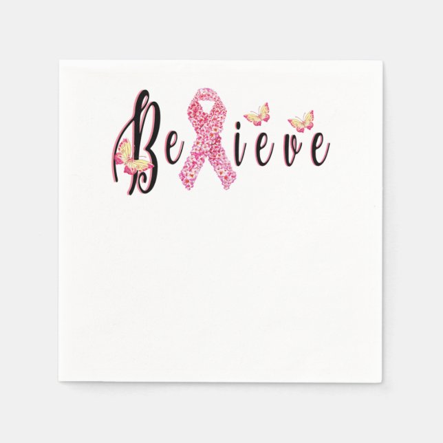 Believe Breast Cancer Awareness Flower Ribbon Napkins (Front)