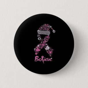 believe breast cancer ribbon christmas santa hat s button