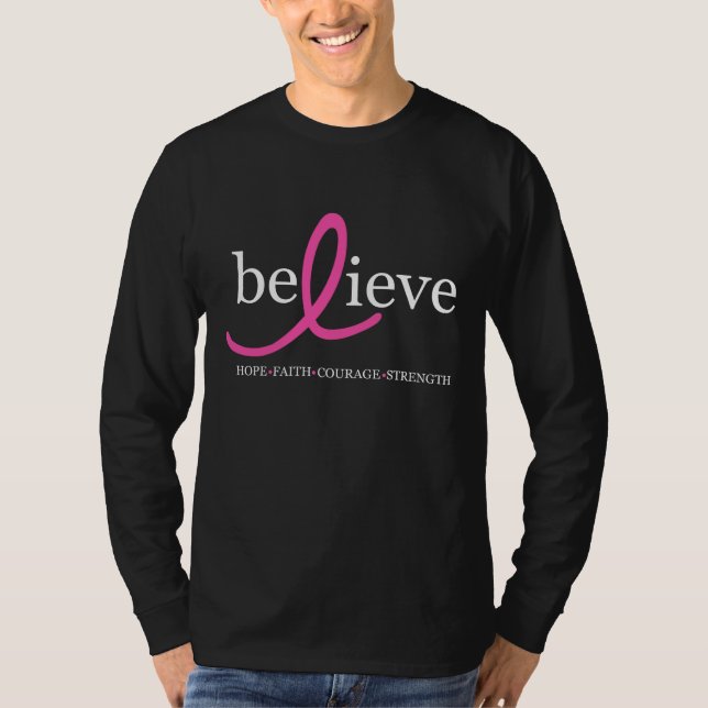 Believe Breast Cancer Ribbon T-Shirt (Front)