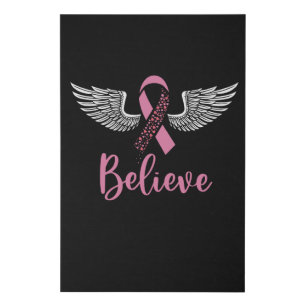 Believe Breast Cancer Support Pink Ribbon Gift  Faux Canvas Print
