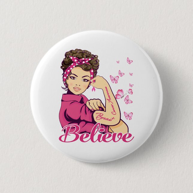 Believe Breast Cancer Warrior T-Shirt Womens Button (Front)