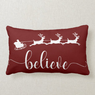Believe Burgundy Christmas Holiday Lumbar Pillow