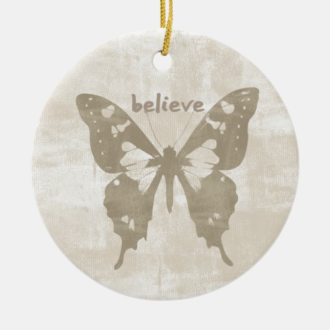 Believe Butterfly Ceramic Ornament (Front)