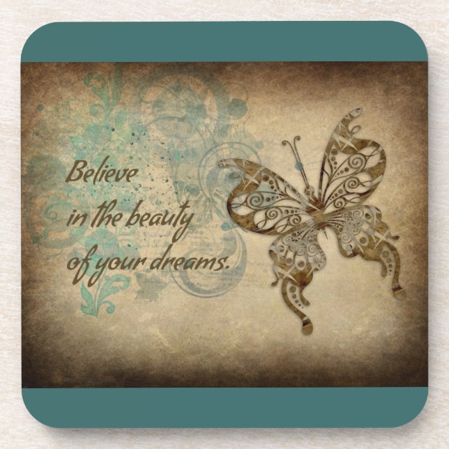 Believe Butterfly Drink Coaster (Front)