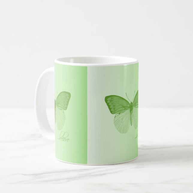 Believe Butterfly Lime Coffee Mug (Front Left)