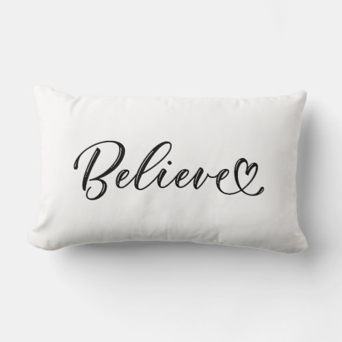 Believe Calligraphy Black  White Name  Date Lumbar Pillow