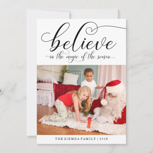 Believe Calligraphy Christmas Holiday Photo Card