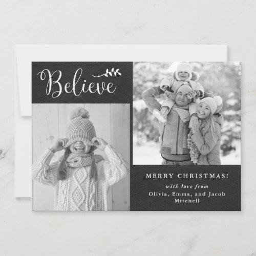 Believe  Chalkboard Christmas Photo Collage Holiday Card