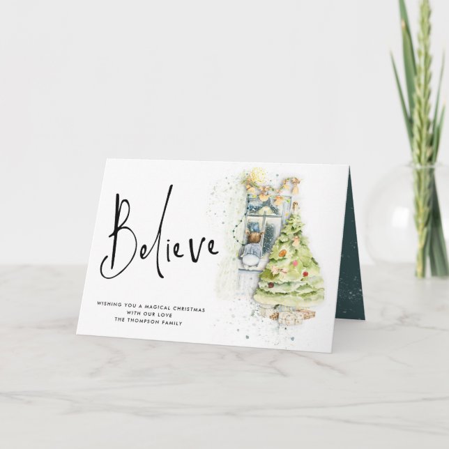 Believe Child Window Christmas Eve Magical  Holiday Card (Front)