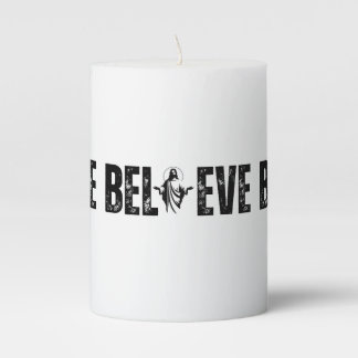 BELIEVE Christian Silhouette Open With Faith Pillar Candle