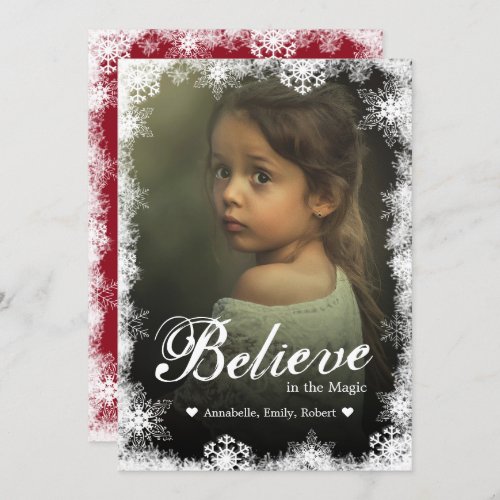 Believe Christmas Cards Modern Snowy Holiday Photo