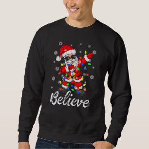 Believe Christmas Dabbing Santa Claus Tree Lights Sweatshirt