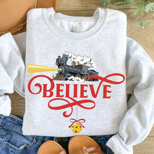 BELIEVE Christmas Express Train Matching Family Sweatshirt (Believe Christmas Express Train + Jingle Bell, cute Christmas sweater, red, gold, swirl, north pole )