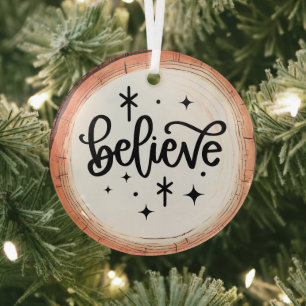 Believe Christmas Glass Ornament