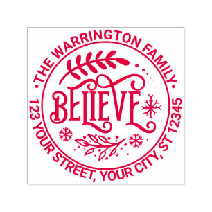 “Believe” Christmas Greeting Name Return Address  Self-inking Stamp