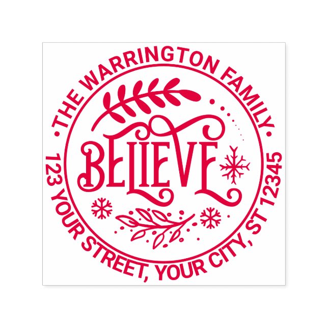 “Believe” Christmas Greeting Name Return Address  Self-inking Stamp (Design)