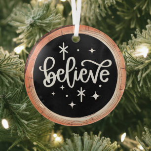 Believe Christmas Holiday Glass Ornament