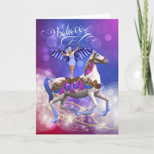 BELIEVE! Christmas Horse and Faerie Card (Front)