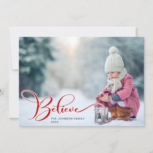 Believe Christmas Modern PHOTO Greeting Holiday Card