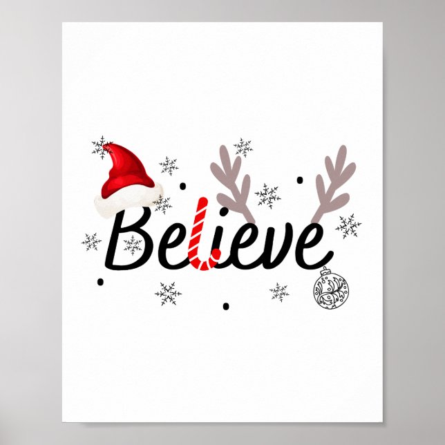  Believe Christmas Pajamas Santa T-Shirt Poster (Front)