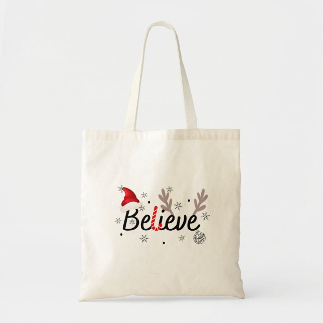  Believe Christmas Pajamas Santa T-Shirt Tote Bag (Front)